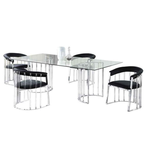 Milan Tania Contemporary Dining Set w/ 42"x72" Glass Table & Black Armchairs