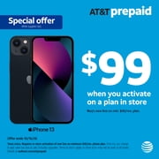AT&T Apple iPhone 13, 128 GB, Midnight - Prepaid Smartphone [Locked to AT&T]
