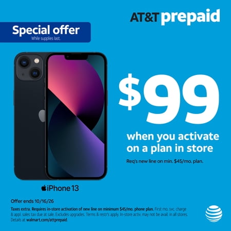 AT&T Apple iPhone 13, 128 GB, Midnight - Prepaid Smartphone [Locked to AT&T]