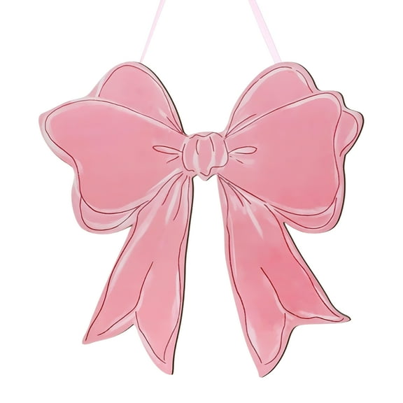 LAMIRO Pink Bow Wooden Hanging Sign Cute Home Decoration for Kitchen Bedroom Spring