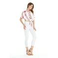 thumbnail image 5 of Women's Hawaiian Tie Front Crop Top Aloha Shirt in Pink White Hibiscus Vine XL, 5 of 5