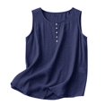 thumbnail image 3 of Women's Cotton Linen Sleeveless Crewneck Tank Top Loose Fit Casual Summer Blouse, 3 of 8