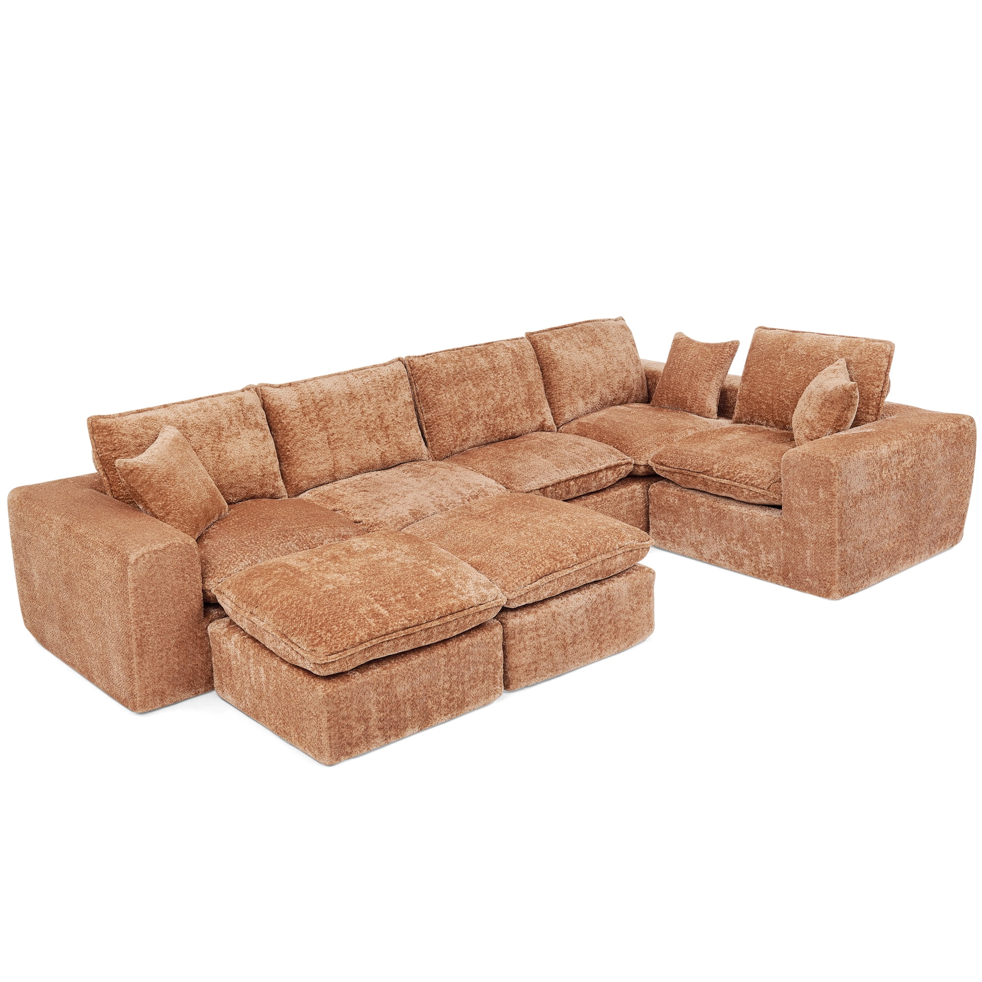 107" L Shaped Sectional Sofa 7 Seat Cloud Couch Boucle Fabric Modular Sofa with Ottoman Deep Seat Comfy Couch for Living Room, Orange