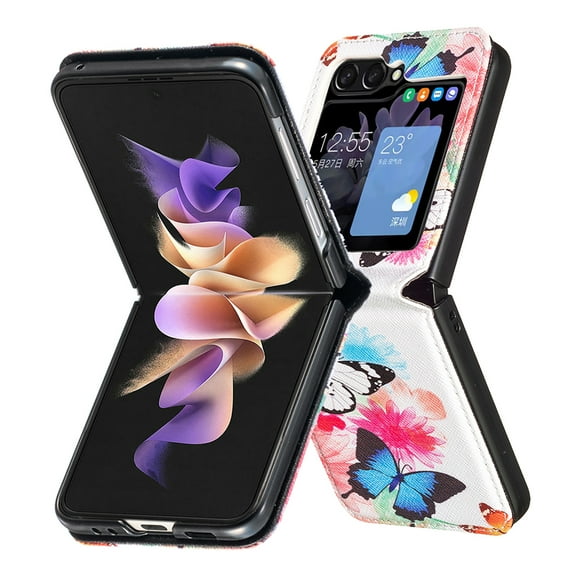 Allytech Galaxy Z Flip7 Case, Z Flip7 Cover, PU Leather Fashion Pattern Slim Fit Shockproof Anti-Scratch Lightweight Phone Case for Samsung Galaxy Z Flip 7 - Blue White Butterfly