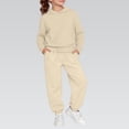 thumbnail image 2 of HOSIA Hoodie Sweatsuit Set for Boys Girls 2 Piece Hooded Sweatshirt Jogger Sweatpants Tracksuit Toddler Kids Athletic Casual Outfits Soft Lounge Sweat Set Fall Trendy Loose Fit Suits Beige 160, 2 of 6