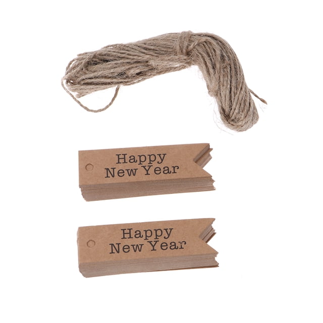 100pcs Swallowtail Design Tag HAPPY NEW YEAR Letter Printing Gift Tag Decor Kraft Paper Tag DIY Labels with Rope(Kraft Paper Color)