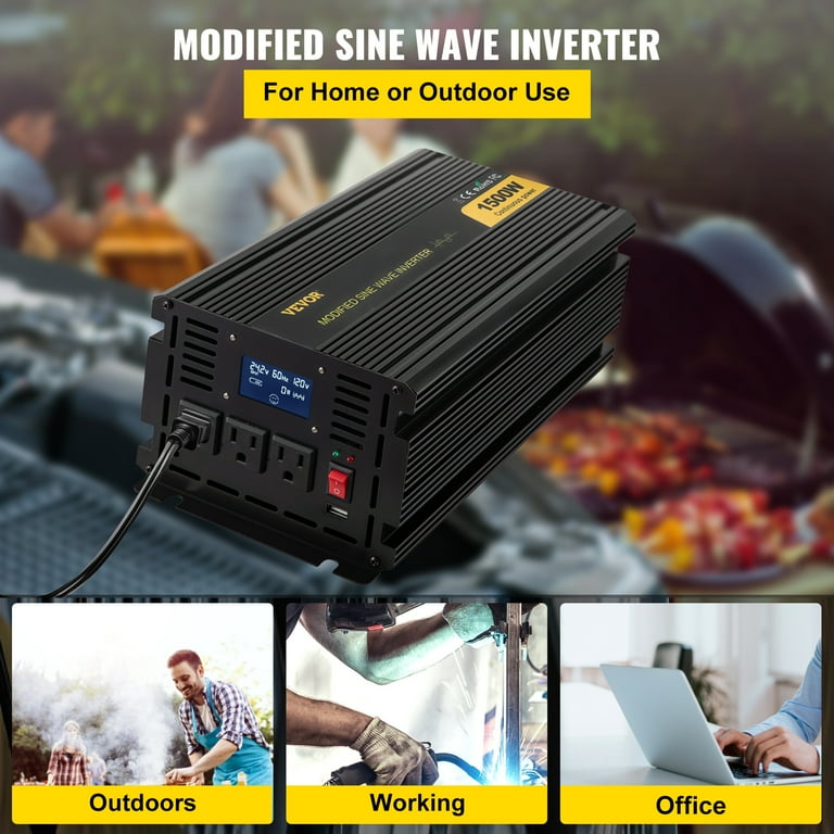 VEVOR Power Inverter, 1500W Modified Sine Wave Inverter, DC 24V to AC 120V  Car Converter, with