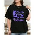 thumbnail image 1 of Camiseta 100 % algodón para mujer, ideal para San Valentín, con cuello redondo y estampado de gato, ideal para todas las estaciones., 1 of 6