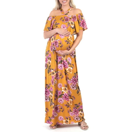 

Women s Strap Cold Shoulder Floral Maternity Dress with Ruffles