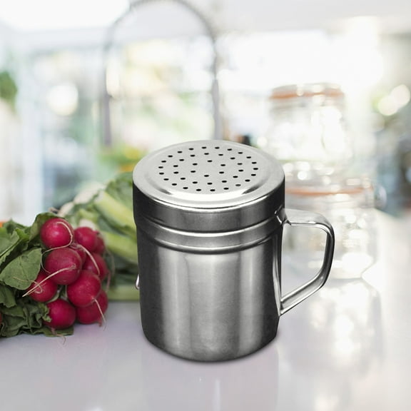 Metal Salt Pepper Dredge Shakers - With Handle - Seasonings Spice Shakers With Holes and Lids - 10 Ounce| Style: Medium