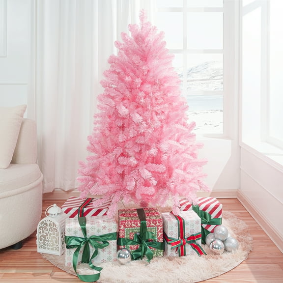 Martina Pink Christmas Tree Prelit, Realistic Artificial Christmas Tree with Lights by Naomi Home-Color:Pink,Height:7.5ft