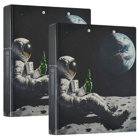 FORMRS 3 Ring Binder 1.5 inch with Pockets Set of 2 Clip Board 200 Sheets Capacity, Sitting on The Moon