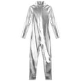 thumbnail image 3 of YiZYiF Kids Girls Shiny Metallic Dance Unitard One Piece Wet Look Bodysuit Long Sleeve Jumpsuit Silver L/140, 3 of 7
