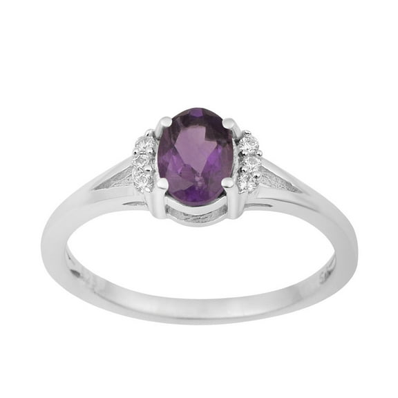 1.00 Ctw Oval Shape Amethyst 925 Sterling Silver Solitaire Accents Women Wedding Ring
