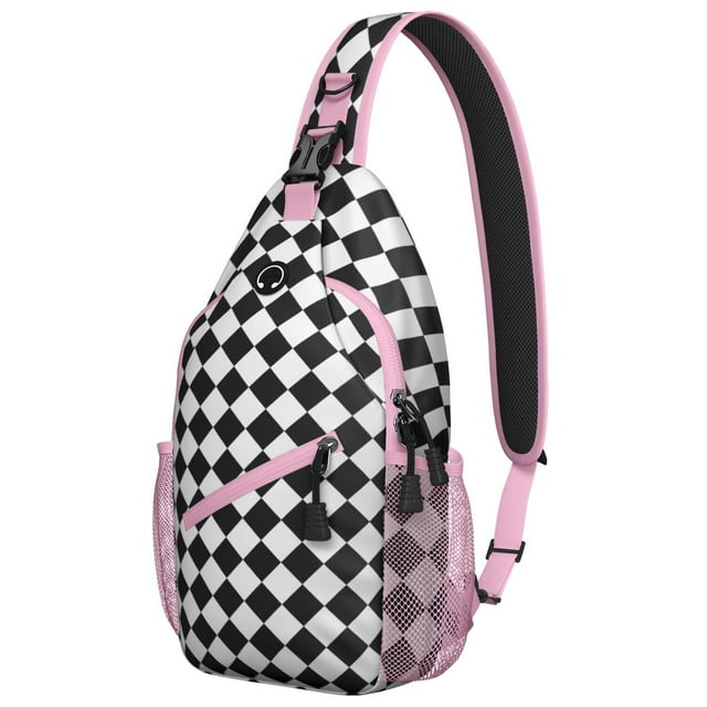 Colorful Abstract Plaid Sling Backpack for Travel and Outdoor Use, Lightweight Checkered Crossbody Bag with Geometric and Striped Retro Checkerboard Print