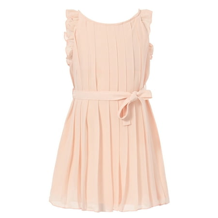 Richie House Girls Peach Belt Pleated Special Occasion Dress