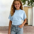 thumbnail image 5 of Ticikt Girls Fashion O Neck Summer T Shirt Cotton Short Sleeve Trendy Solid Color Cinched Waist Top,Color:Light Blue,Size:9-10 Years, 5 of 10