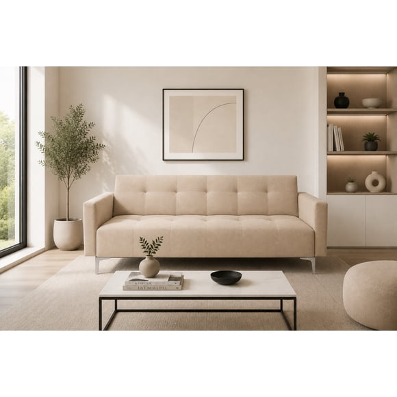 Sofa Cama Reclinable EL BAZAR STORE Paris Lino Beige Brazos Separados Futon 3 Posiciones