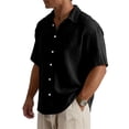thumbnail image 2 of Uwinwear Mens Big and Tall Button Down Shirts Gauze Short Sleeve Collared Shirt Regular Fit Summer Casual Work Clothes Casual Textured Tops,Black,XL, 2 of 5