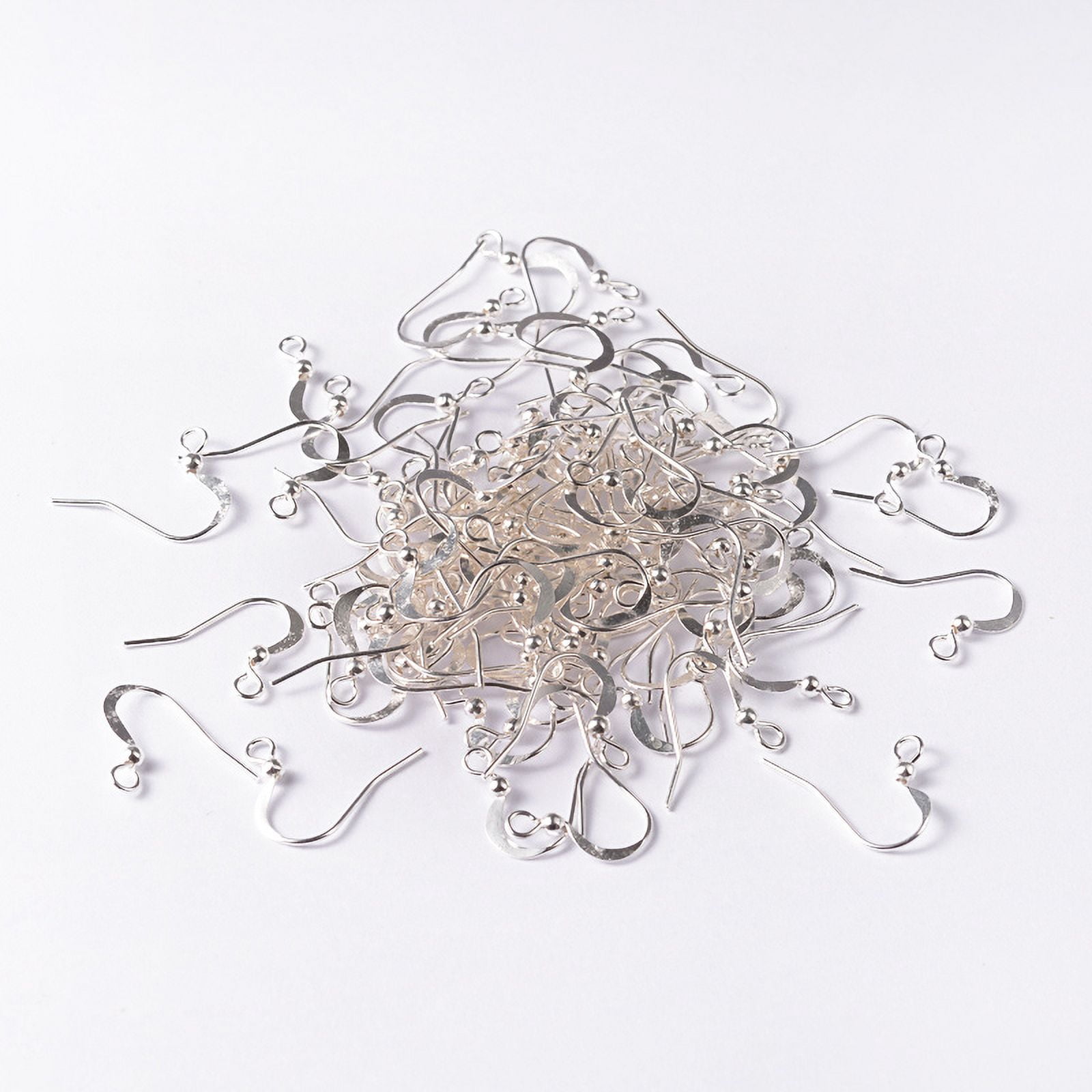 1000pcs Brass French Earring Hooks Flat Earring Hooks Ear Wire with Beads and Horizontal Loop Lead Free Silver 15mm Hole: 2mm