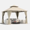 thumbnail image 2 of LazySunsets 10'x 10' Patio Gazebo Double Roof Protection All-Weather Outdoor Shelter Features Insect Screens for Backyard, Lawn, (Beige), 2 of 9
