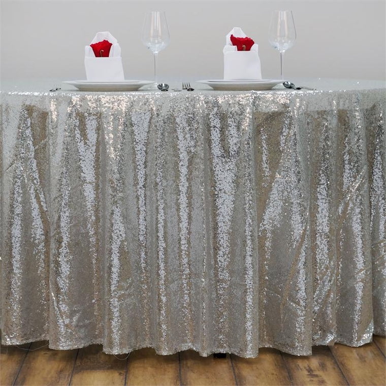 Efavormart 120" Wholesale Premium Silver Table Cover Sparkly SEQUIN Round Tablecloth For Wedding