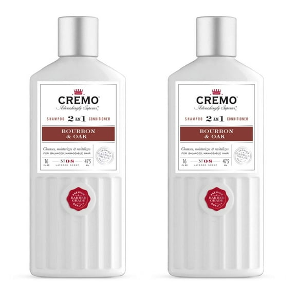 Cremo Barber Grade Bourbon & Oak 2-in-1 Shampoo & Conditioner, 16 Oz (Pack of 2)