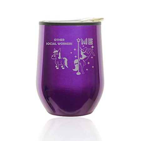 

Stemless Wine Tumbler Coffee Travel Mug Glass with Lid Social Worker Superstar Unicorn Funny (Royal Purple)