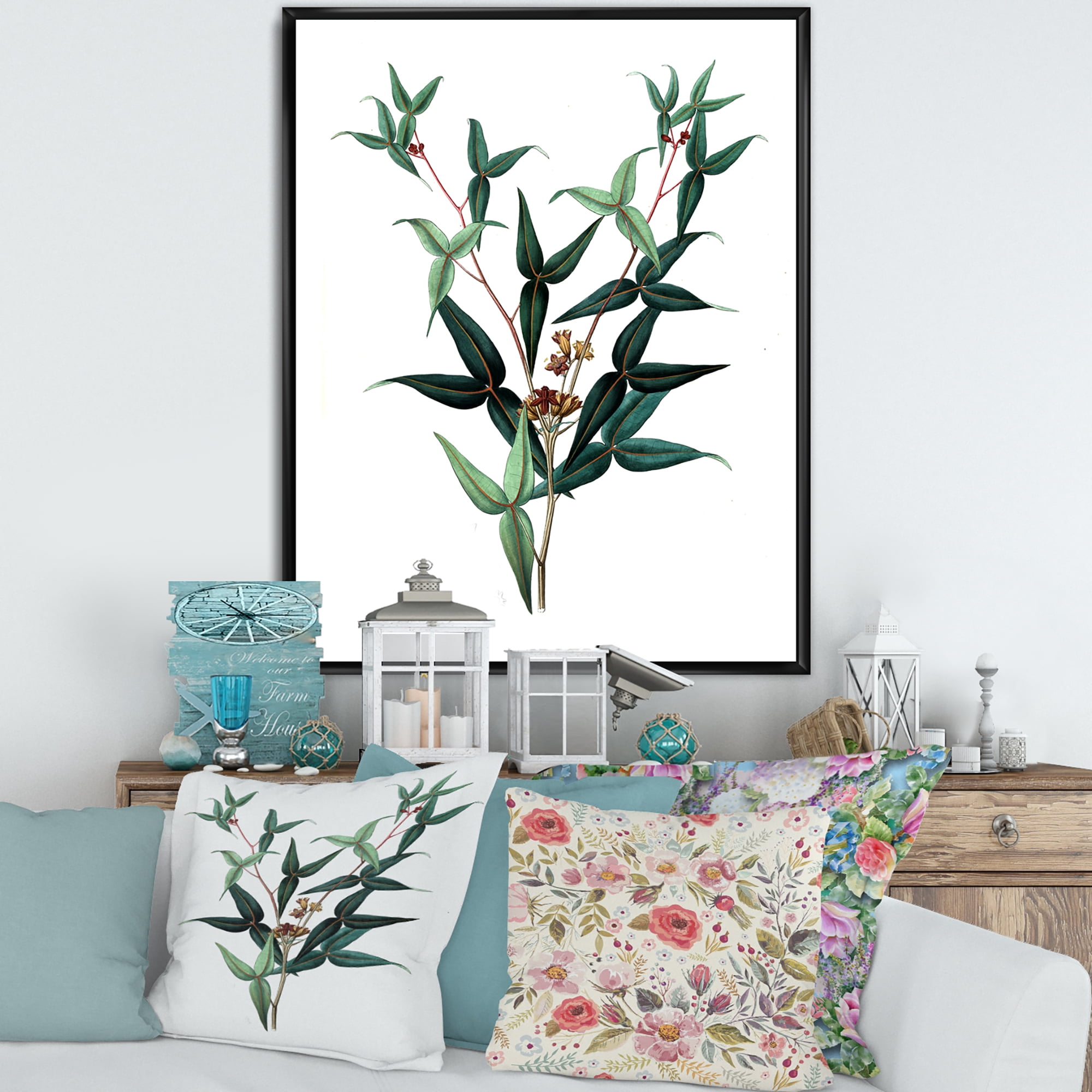 Designart 'Ancient Green Leaves Plants VIII' Traditional Framed Canvas Wall Art Print