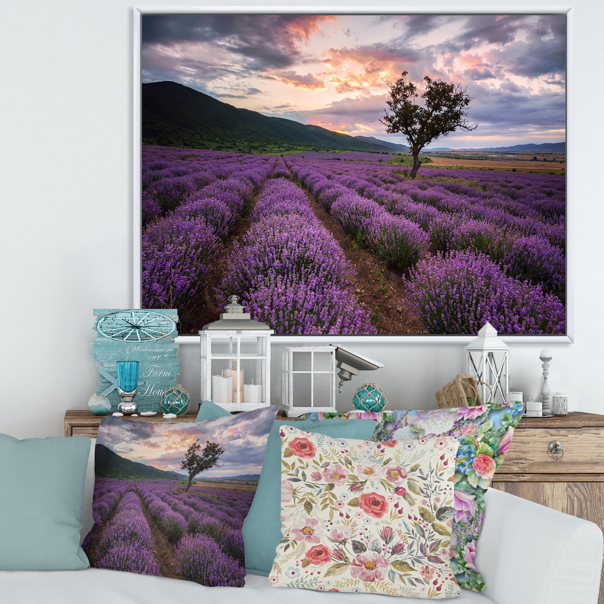 Designart 'Lavender Field At Sunrise III' Farmhouse Framed Canvas Wall Art Print