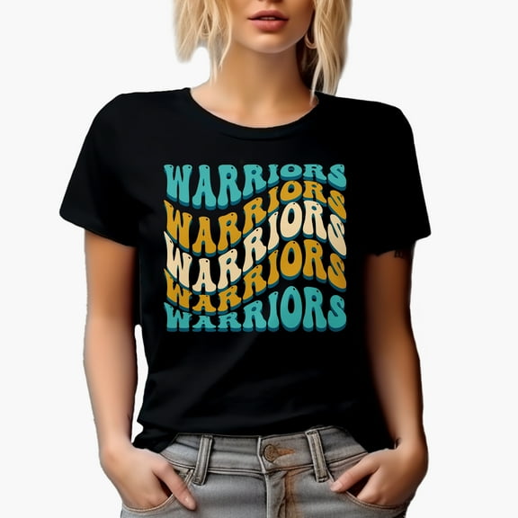 Warriors, Team Name, Groovy Retro Wavy Text Merch Gift, Black T-Shirt, Small