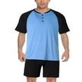 thumbnail image 2 of CNKOO 2 Pcs Mens Summer Pajamas Sets Stylish Contrast Color Short-sleeved Tops and Solid Color Shorts Home Clothes, 2 of 6