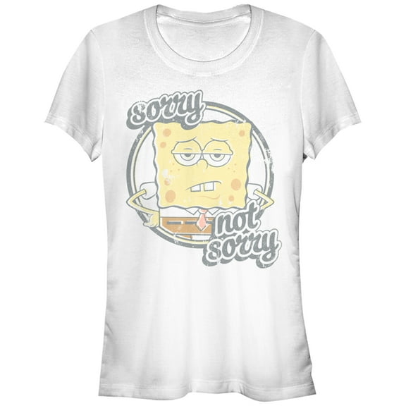 Junior's SpongeBob SquarePants Sorry Not Sorry  Graphic Tee White Large