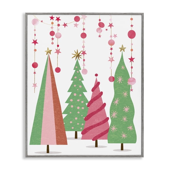 Stupell Industries Modern Pink & Green Christmas Trees Gray Framed Giclee Art, 24 x 30, by Ziwei Li
