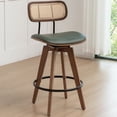 thumbnail image 4 of FOWEOAIU Bar Stools with Cane Back Leather Upholstered Swivel  26" Counter Stool for Bar Kitchen Island Bistro , Green (Set Of 2), 4 of 7