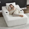 thumbnail image 2 of Trustyue 67" Oversized Chaise Lounge Sofa Bed, Corduroy Boneless Sleeper Sofa with 2 Pillows & 2 Cup Holders, Plush Cloud Couch for Living Room, No Assembly Required (White), 2 of 11