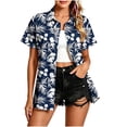 thumbnail image 2 of Mifsaly Womens Hawaiian Shirt Tropical Floral Short Sleeve Button Down Shirts Lightweight Flowy Summer Casual Beach Vacation Cover Up Navy,L, 2 of 5