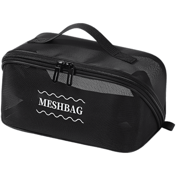 Mesh Makeup Bag, Portable Travel Toiletry Bag with Dual Zippers and Handle, Large Capacity Lightweight Cosmetic Pouch for Breathable Daily Organization and Vacation Skincare
