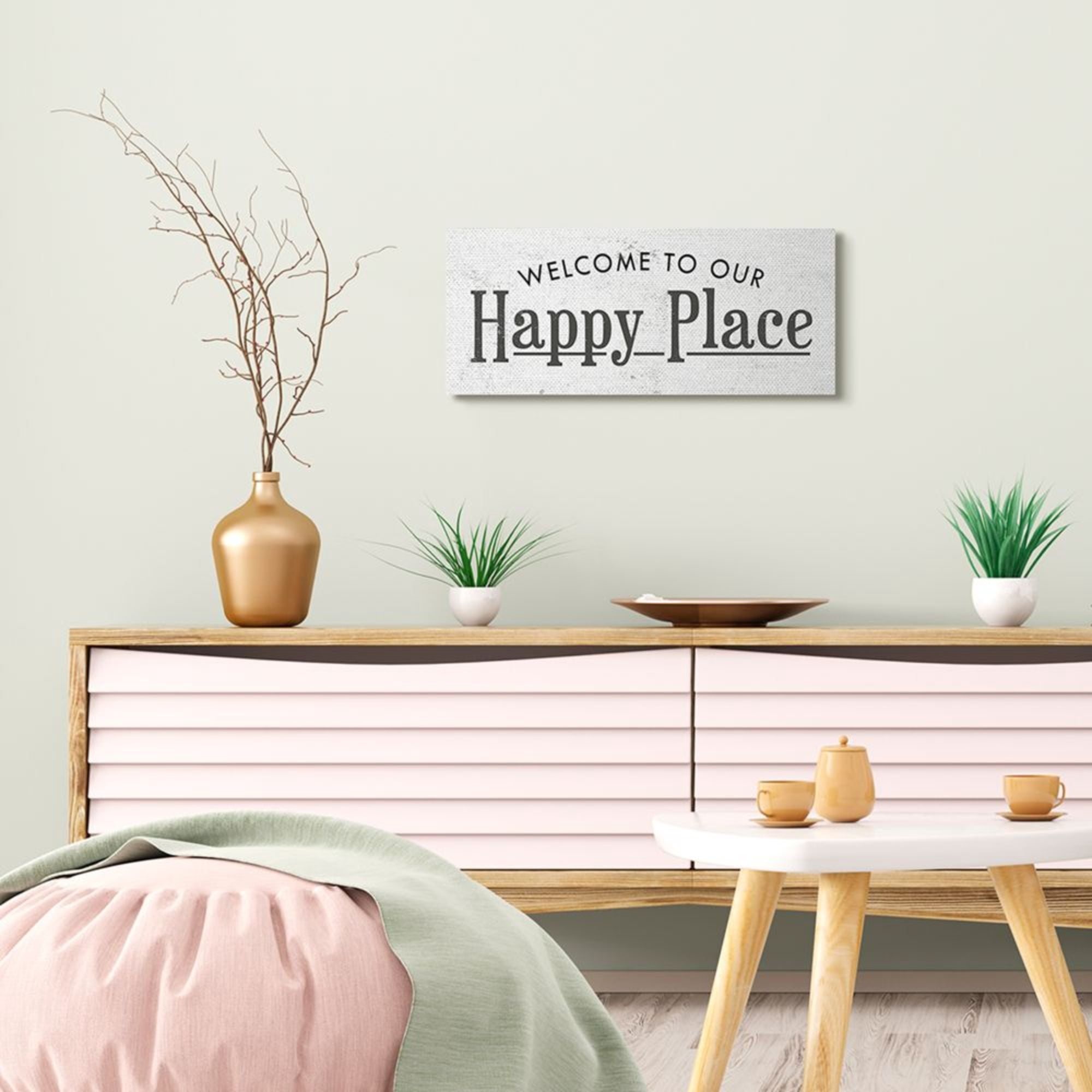 Stupell Industries Welcome to Our Happy Place Phrase Minimalist Design Design by Daphne Polselli, 10" x 24"