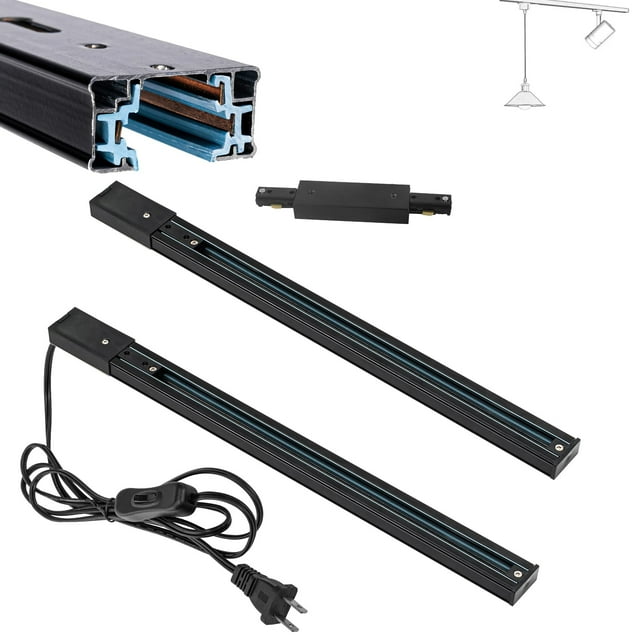 FSLiving 19.4Inches H Track with Plug in Cord,Mounting Hardware, 120V Single Circuit, Black Track Rail Replacement Interior Surface Mounted for Ceiling Wall Pendant Lights Track Spotlights 2PC