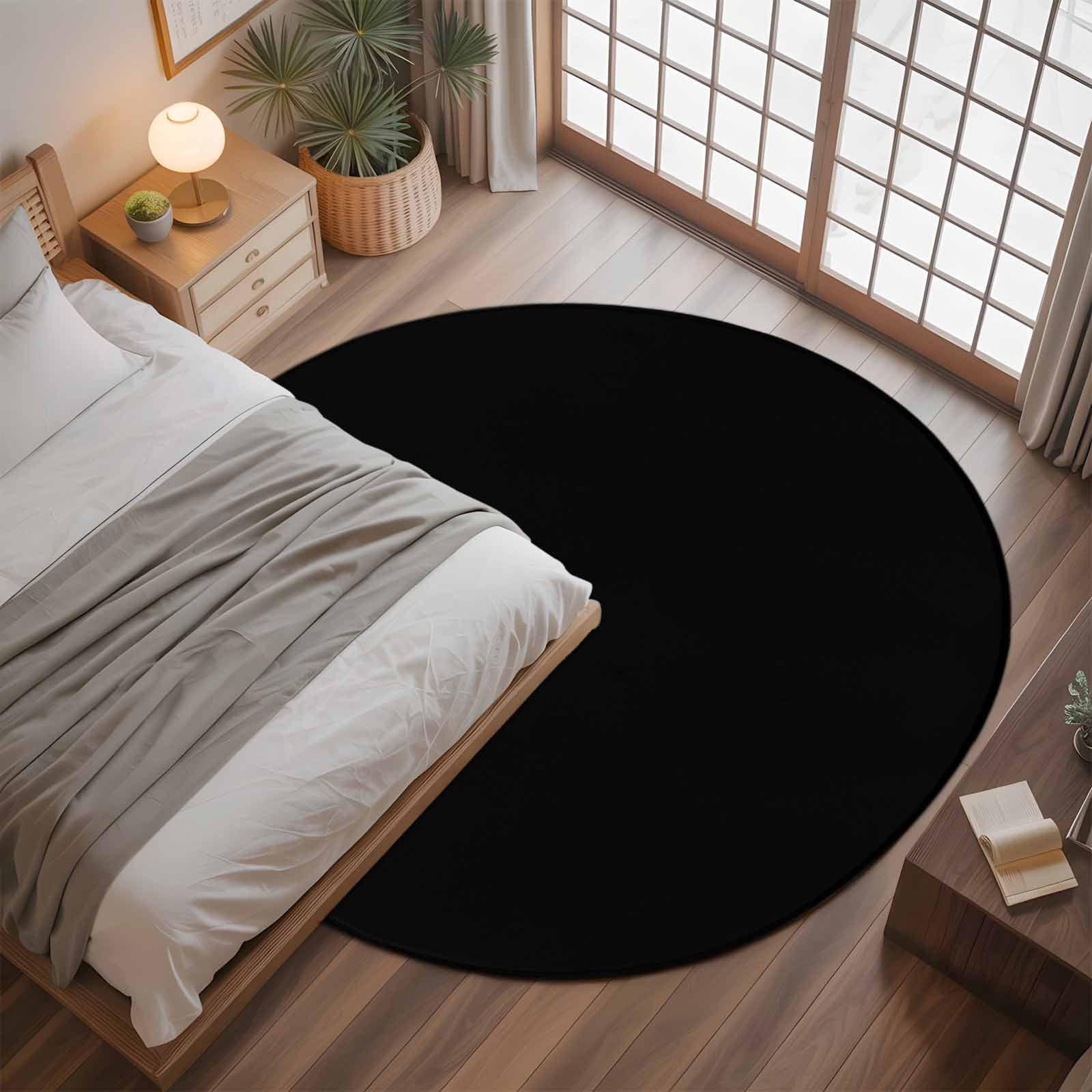 Black 3.3ft Round Rug, Farmhouse Solid Black Color Modern Art Non-Skid Rubber Backing Large Area Rugs - Living Room Bedroom Home Office, Indoor Floor Mat Carpets Washable Rug