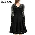 thumbnail image 2 of Vestido de cóctel formal con escote en V y manga larga con encaje floral vintage para mujer de Laklulu, negro, XXL, 2 of 5