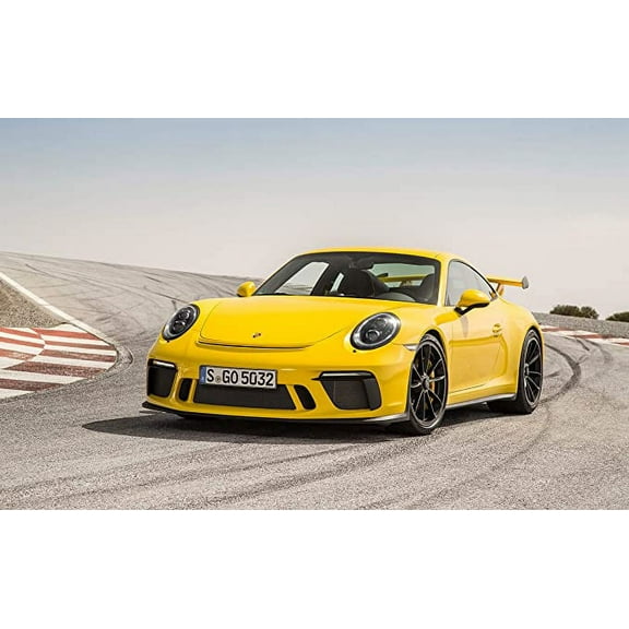 Iconic Arts Laminated 42x24 Poster: 2018 Porsche 911 gt3 Racing Yellow Wide