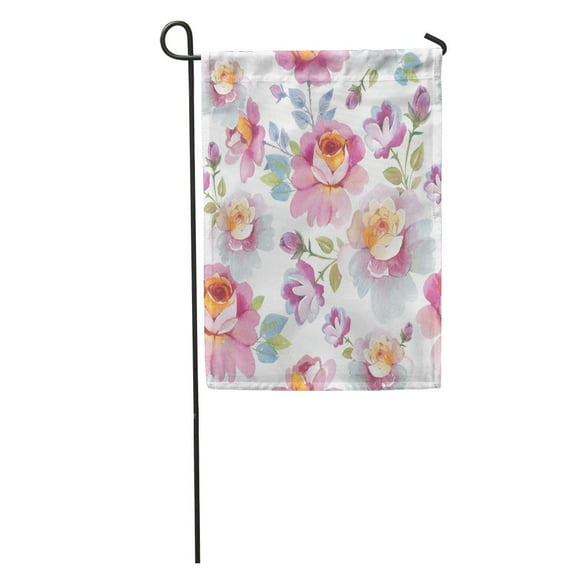 POGLIP Wildflower Rose Flower Pattern in Watercolor Full Name of The Garden Flag Decorative Flag House Banner 12x18 inch
