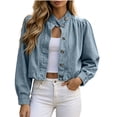 thumbnail image 2 of YanHoo Crop Tops for Women Button Down Cropped Denim Jacket Fashion Casual Long Sleeve Jean Shirts, 2 of 7