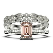 Art deco 2.00 Carat Emerald Cut Morganite And Diamond Moissanite Engagement Ring Set, Wedding Ring in 10k Solid White Gold, Feminine Gift, Promise Ring, Anniversary Gift