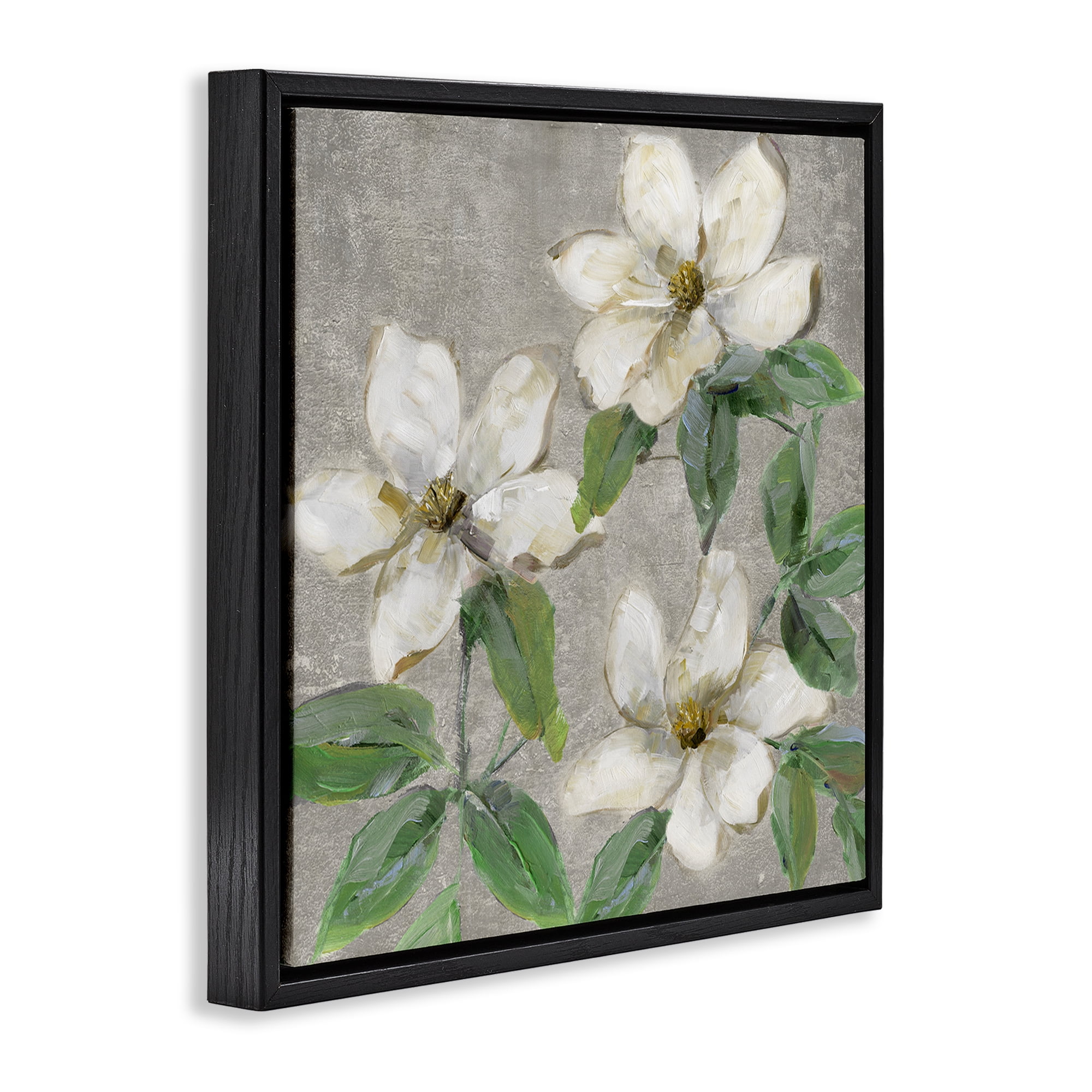 Stupell Industries Ivory Magnolia Trio Black Framed Floater Canvas Wall Art, design by Sally Swatland