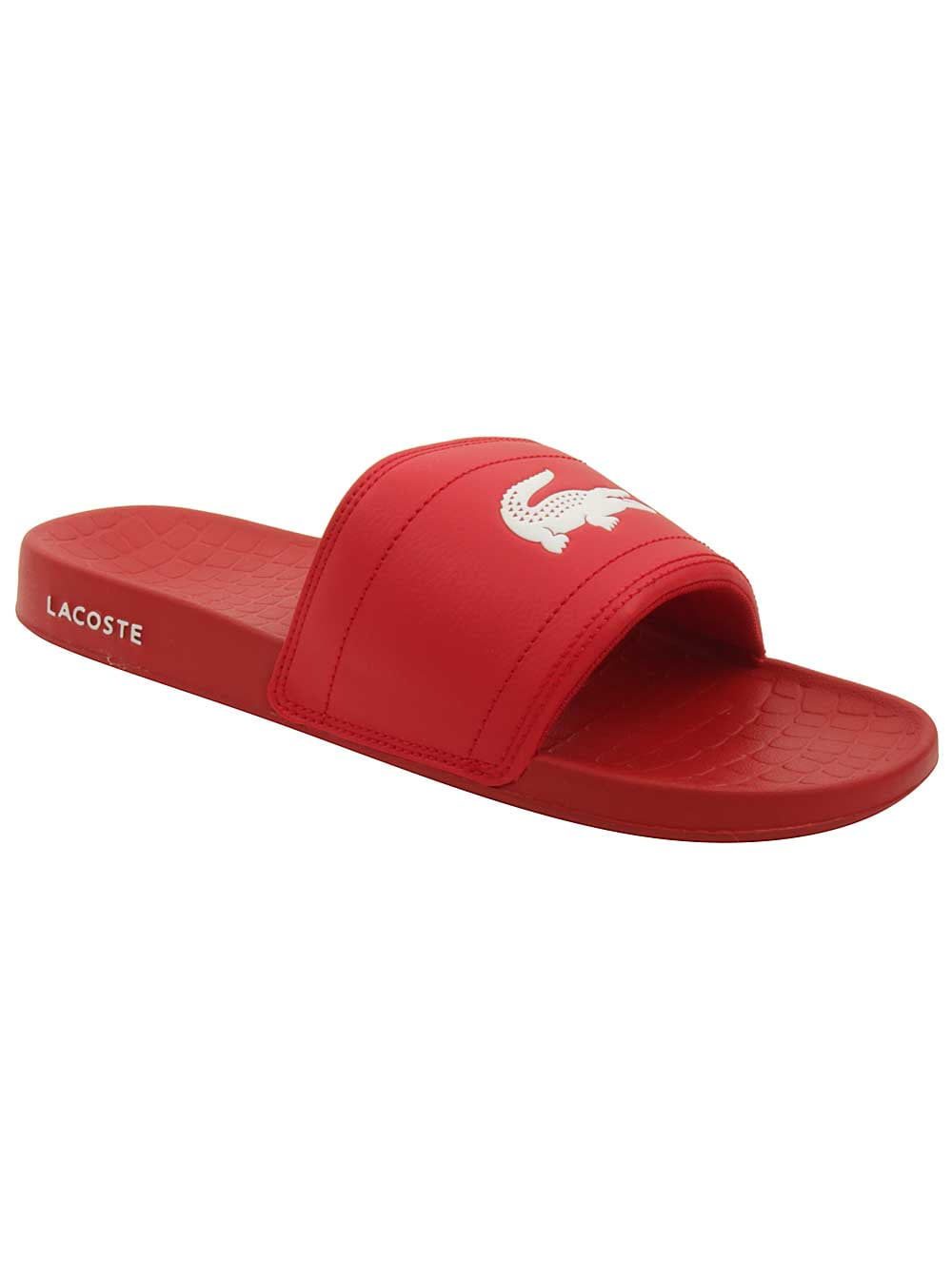 red lacoste slides