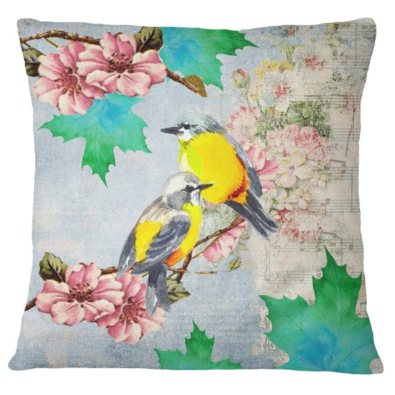 S4Sassy Bird & Floral Print Decorative Cushion Case Square Multicolour Pillow Cover Throw - Choose Size