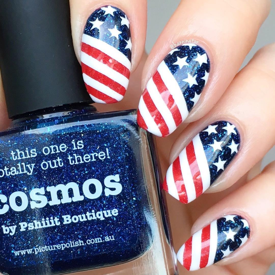 Nail Art Tutorial | DIY 4th of July Nails | Red White and Blue Flag Nail  Design | Fourth of july nails, 4th of july nails, July nails